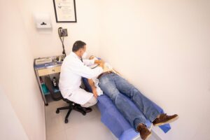 Walk-in clinic helping patient with cold and flu symptoms
